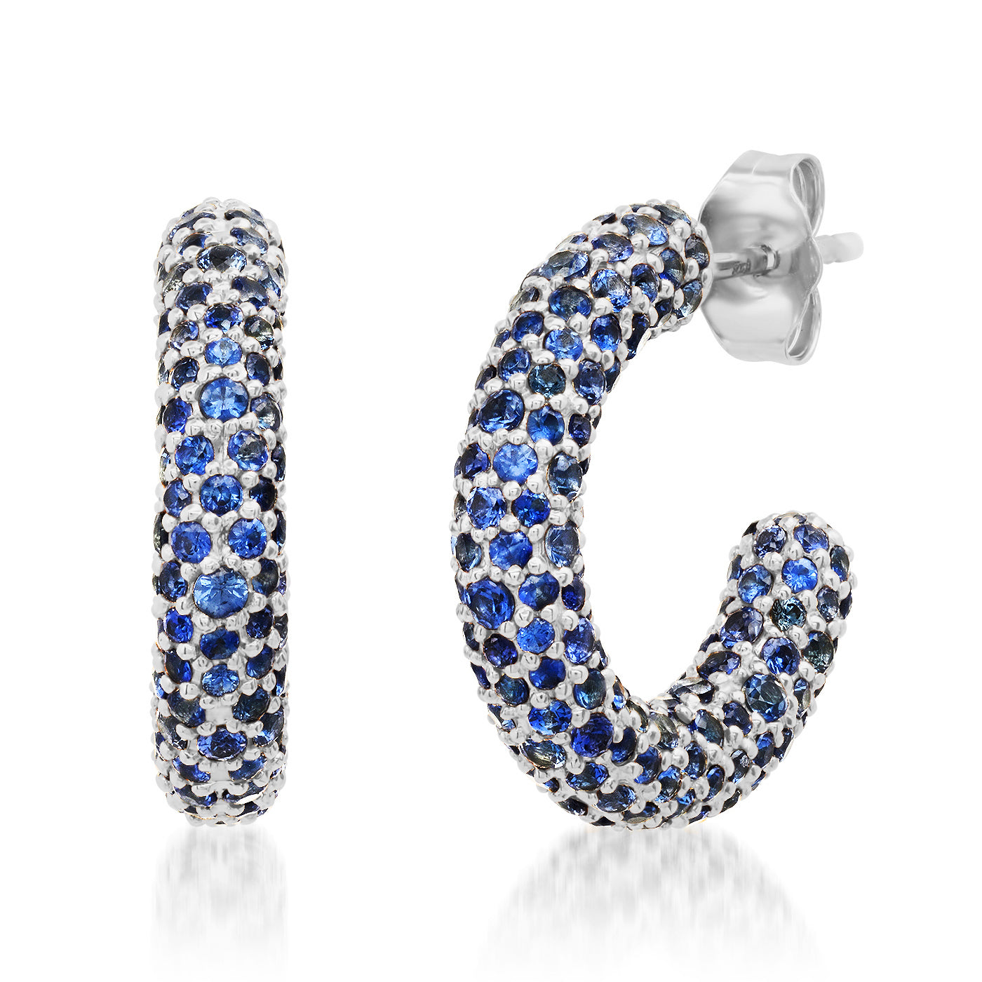 14K White Gold  Mini Blue Sapphire Party Hoops